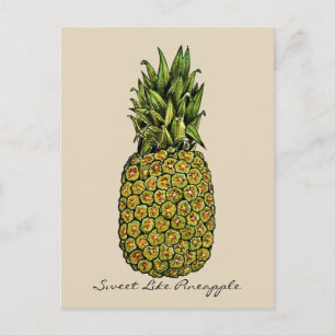 Postal Watercolor Art Cute Pineapple