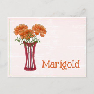 Postal Watercolor Art Marigold Flower October Birthday