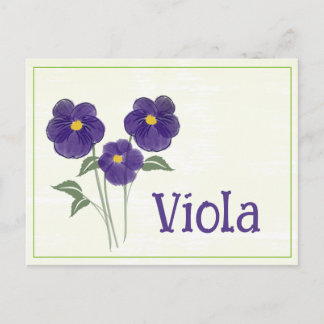 Postal Watercolor Art Viola Flower February Birthday
