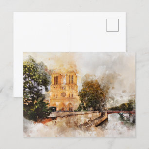 Postal Watercolor artístico de la Catedral de Notre-Dame