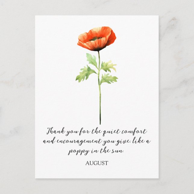 POSTAL WATERCOLOR AUGUST POPPY BIRTH FLOWER POSTCARD (Anverso)