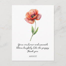 POSTAL WATERCOLOR AUGUST POPPY BIRTH FLOWER POSTCARD