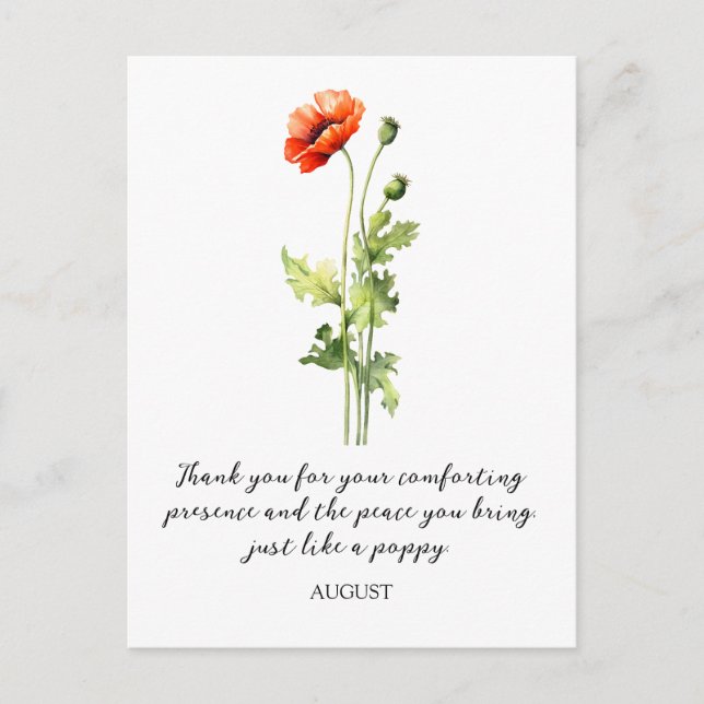 POSTAL WATERCOLOR AUGUST POPPY BIRTH FLOWER POSTCARD (Anverso)