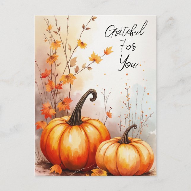 Postal Watercolor Autumn Pumpkins Grfatídico (Anverso)