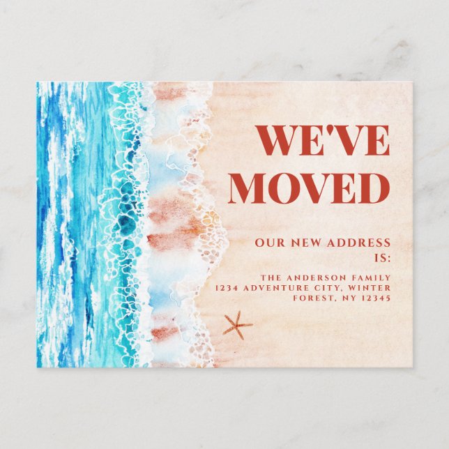 Postal Watercolor Beach New Address (Anverso)