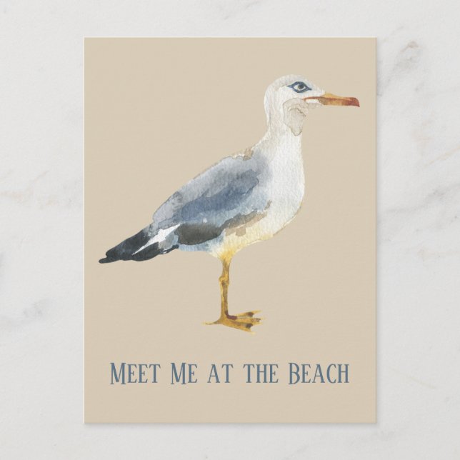 Postal Watercolor Beach Seagull Personalized (Anverso)