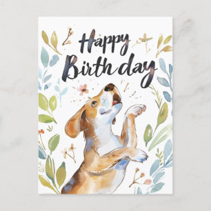Postal Watercolor Beagle dog Birthday
