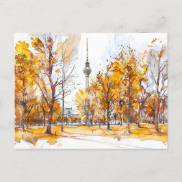 Postal Watercolor Berlin Mitte Autumn TV Tower