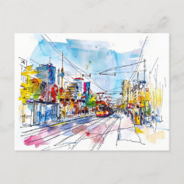 Postal Watercolor Berlin Mitte Tram Colorful Facades