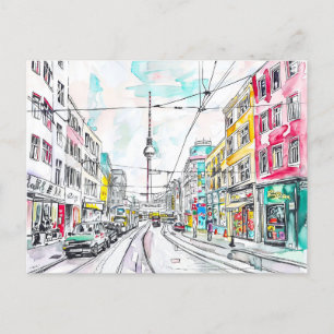 Postal Watercolor Berlin Mitte y TV Tower
