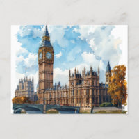 Watercolor Big Ben Westminster Palace Londres