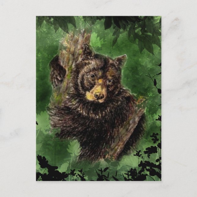 Postal Watercolor Black Bear Abraza Arte Animal (Anverso)
