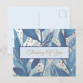 Postal Watercolor blue leaves Thinking of You | Botanical