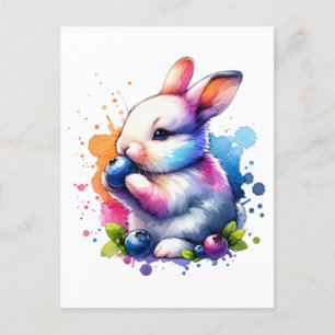 Postal Watercolor Blueberry Bunny