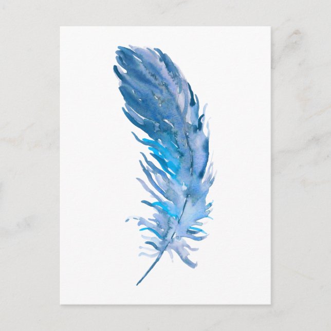 Postal Watercolor Boho Blue Feather (Anverso)