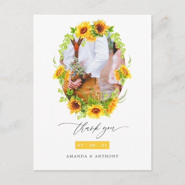 Postal Watercolor Boho Sunflowers Boda (Anverso)