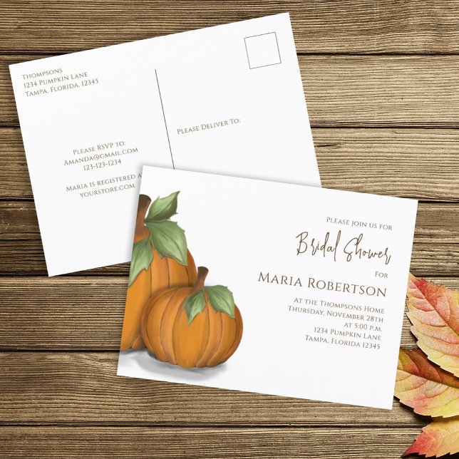 Postal Watercolor Botánico Calabazas de otoño Ducha de no (Subido por el creador)