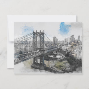 Postal Watercolor Brooklyn Bridge Postcard - Nueva York