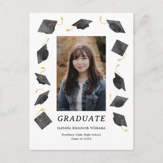 Postal Watercolor Caps Graduation Party Invitation