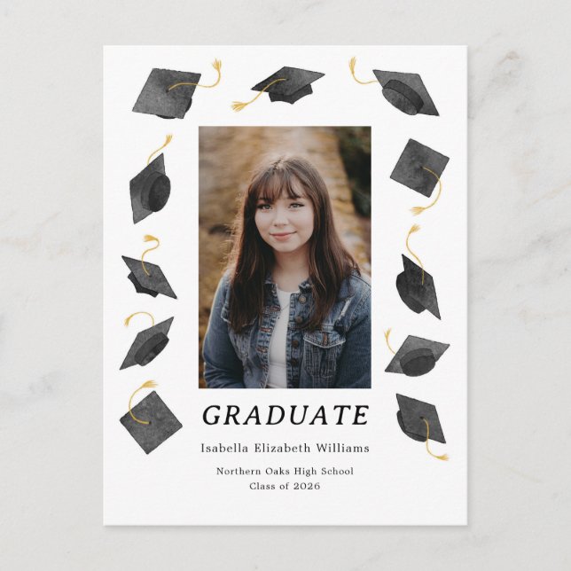 Postal Watercolor Caps Graduation Party Invitation (Anverso)