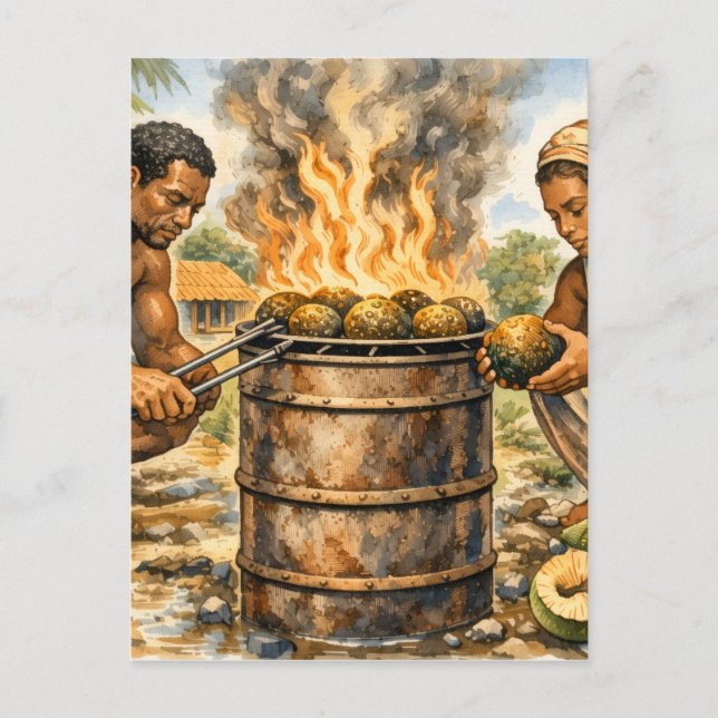 Postal Watercolor Caribbean Breadfruit Scene (Anverso)