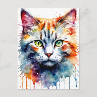 Postal Watercolor Cat Multicolor Splash art