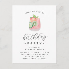 Postal Watercolor Cocktail fiesta de cumpleaños Minimalis
