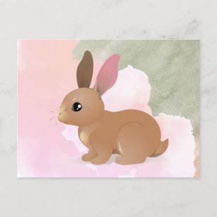 Postal Watercolor Conejo Conejo Cute Animal De Pascua Ros