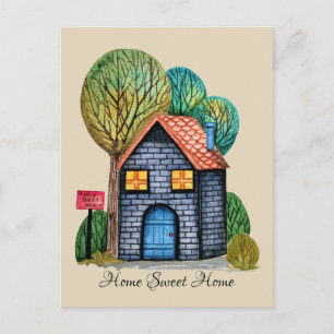 Postal Watercolor Cute Hogar Sweet Home Art