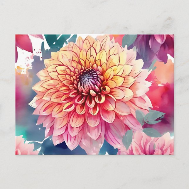 Postal Watercolor Dahlia Summer (Anverso)