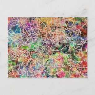 Postal Watercolor de arte en el mapa de Londres
