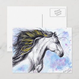 Postal Watercolor de caballo en marcha y arte de equino d