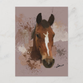 Postal Watercolor de caballo marrón