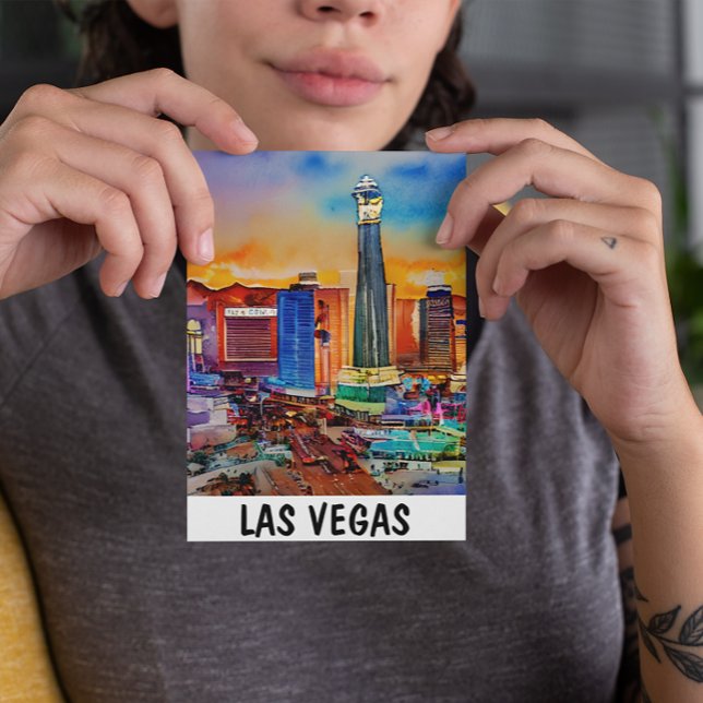 Postal Watercolor de la línea aérea de las Vegas (las vegas watercolor skyline postcard)