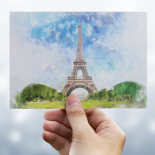 Postal Watercolor de la Torre Eiffel de París #01