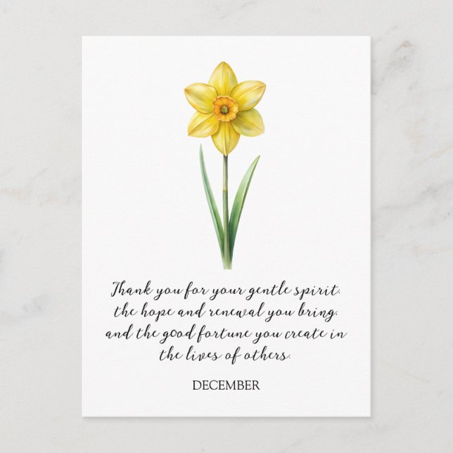 POSTAL WATERCOLOR DECEMBER NARCISUSS BIRTH FLOWER  (Anverso)