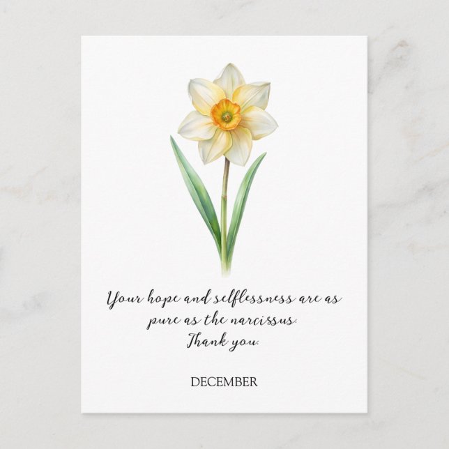 POSTAL WATERCOLOR DECEMBER NARCISUSS BIRTH FLOWER (Anverso)