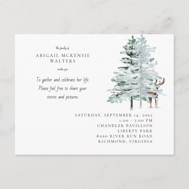 Postal Watercolor Deer Woodland Celebration of Life (Anverso)