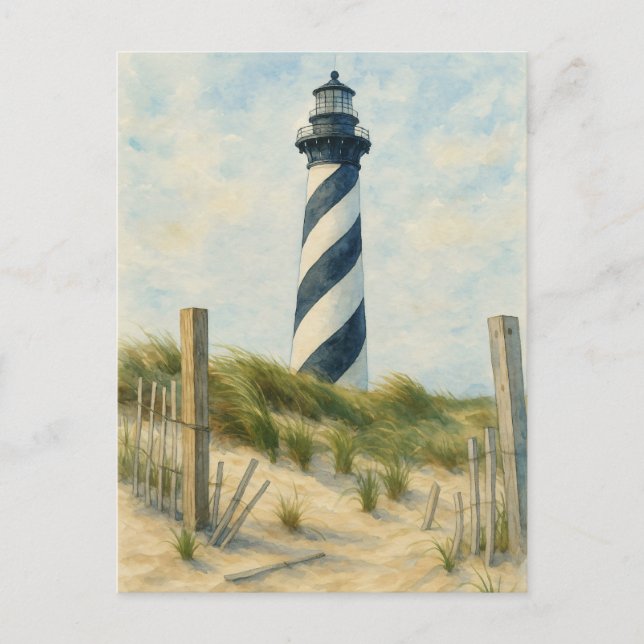 Postal Watercolor del faro de Cape Hatteras (Anverso)