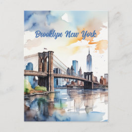 Postal Watercolor del puente de Brooklyn