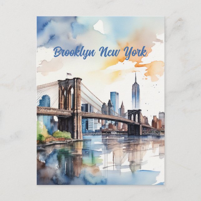 Postal Watercolor del puente de Brooklyn (Anverso)