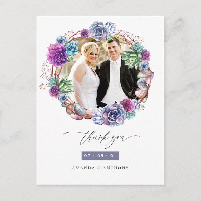Postal Watercolor Desert Succulens Boda Gracias (Anverso)