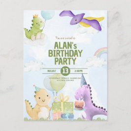 Postal Watercolor Dinosaur Birthday Invites Postcard
