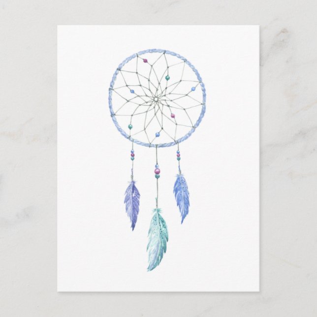 Postal Watercolor Dreamcatcher con 3 plumas (Anverso)