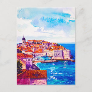 Postal Watercolor Dubrovnik Retro Viaje al casco antiguo