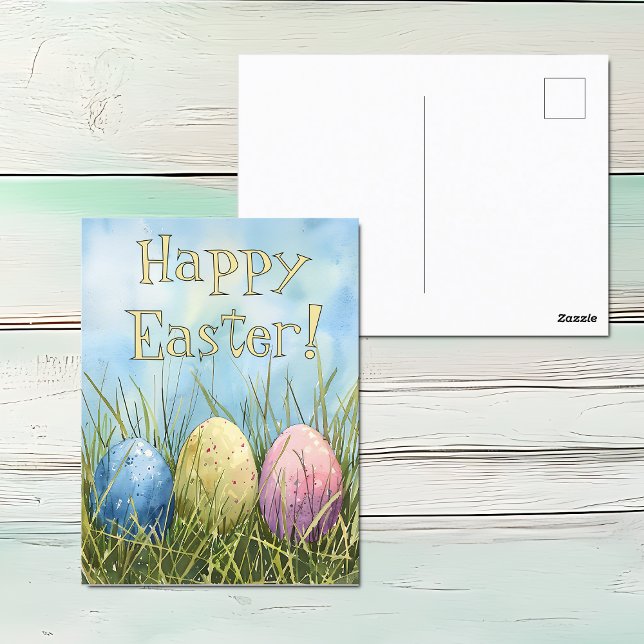 Postal Watercolor Easter Ego Trio (Watercolor Easter Egg Trio Postcard.)