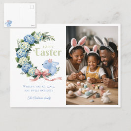 Postal Watercolor Easter Hydrangea Cute Bunny Photo