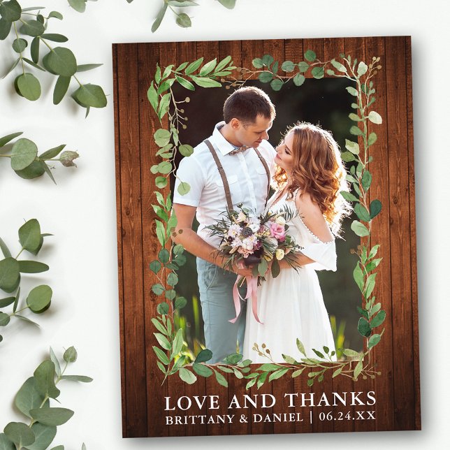 Postal Watercolor Eucalyptus Boda Amor Gracias Madera (Customize to change text size or text style.)