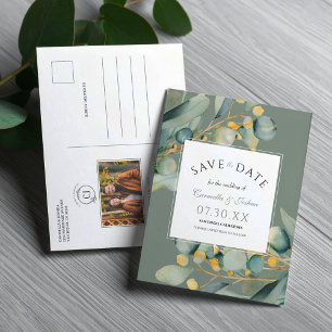 Postal Watercolor Eucalyptus Sage Photo Save The Date