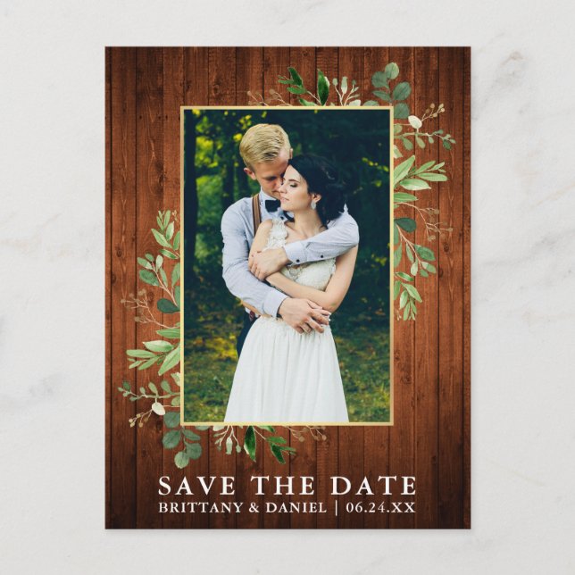 Postal Watercolor Eucalyptus Wood Save The Date (Anverso)